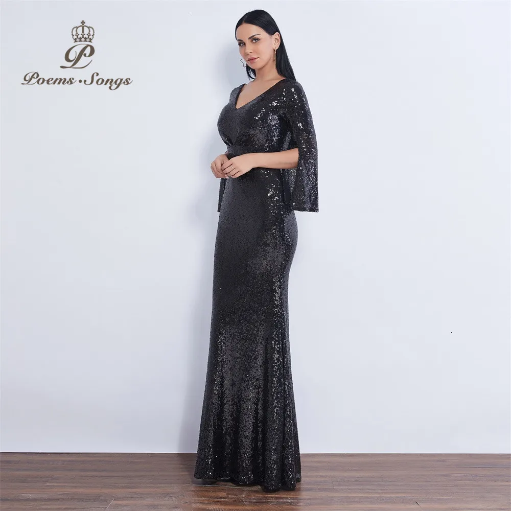Длинное вечернее платье с блестками и v-образным вырезом, vestido de noche, сексуальное элегантное вечернее платье «русалка», торжественное платье, robe de soiree