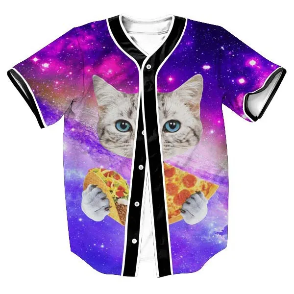 Модный бейсбольный костюм с короткими рукавами и изображением пиццы и кошки