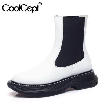 

CoolCept Woman Winter Boots Genuine Leather Mixed Color Woman Ankle Boots Fashion Usual Winter Shoes Woman Size 33-40