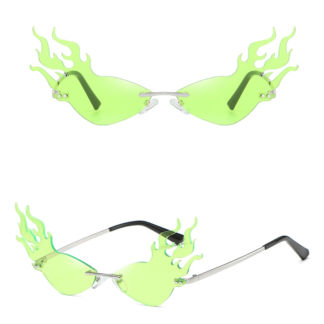 Новая мода хип-хоп солнцезащитные очки для женщин и мужчин без оправы с металлической оправой солнцезащитные очки уличная узкая огненная пламя солнцезащитные очки