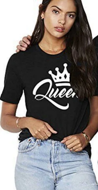 King Queen Couples T Shirt Crown Printing Couple Clothes Summer T-shirt 2020 Casual O-neck Tops Lovers Tee Shirt