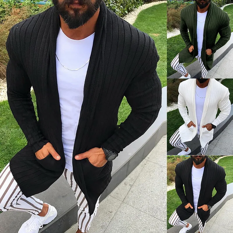 

Long Cardigan Male knit sweater Men New Autumn Warm Knitwear Sweaters Mens Pocket Sweatercoat pull homme Tricot Knitted Sweater