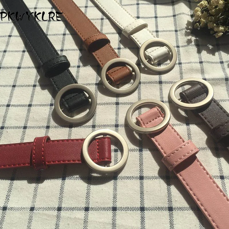 

PKWYKLRE Circle Pin Buckles Belt female deduction side gold buckle jeans wild belts for women fashion students simple New