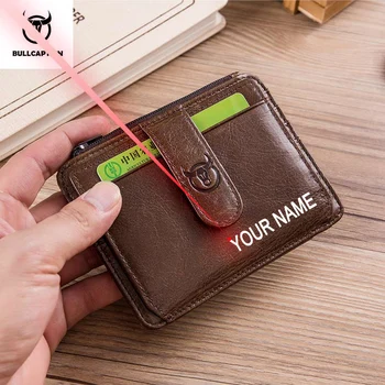 

Free Engraving Your Name Men's Genuine Leather RFID Zipper Card Holder Credit Cart Wallet Mini Slim Wallet Card & Id Holders