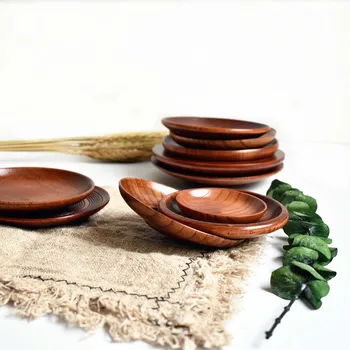 

1Pcs Round Tableware Small Wooden Plate Kitchen Bread Fruit Dessert Solid Wood Snack Tray Home Trinket Dishes Kitchen Supplies