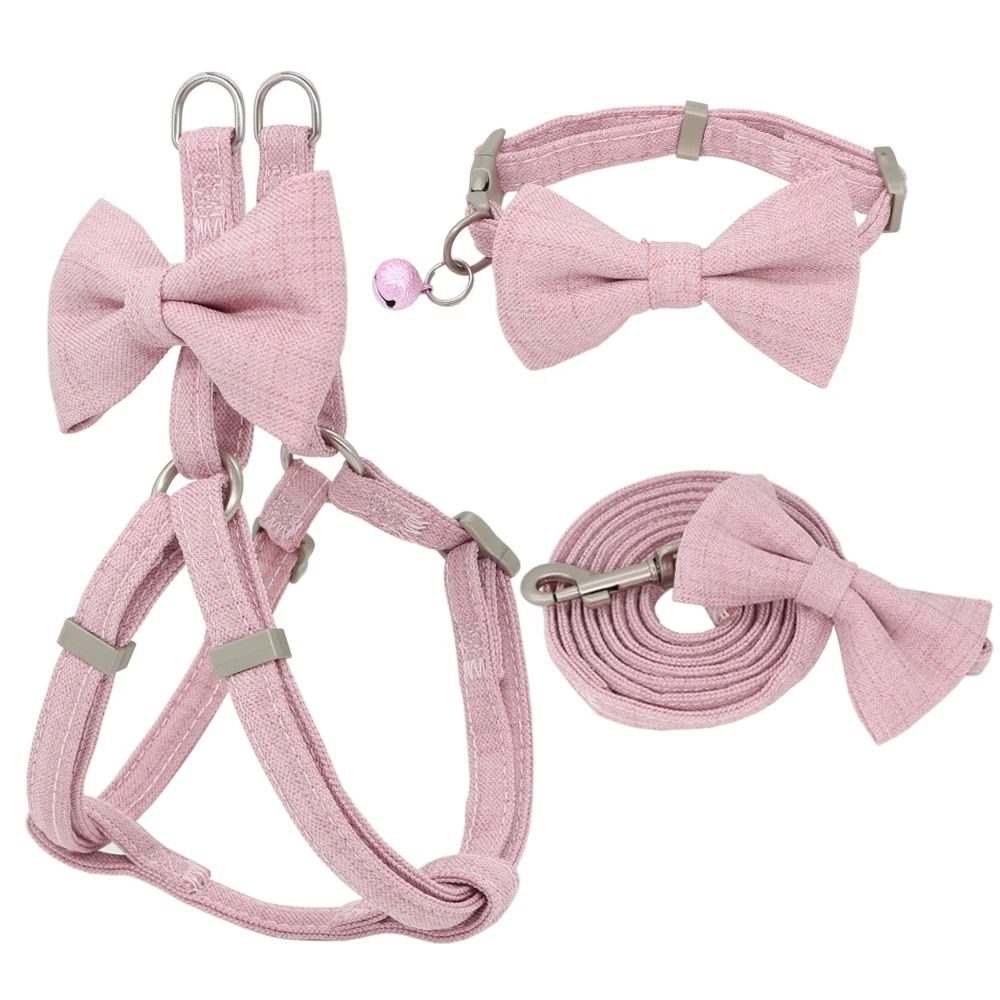 

Pet Soft Adjustable Harness Cute Bow Double Layer Dog Leash Collar Set Nylon Plus Pure Color Outdoor Walking