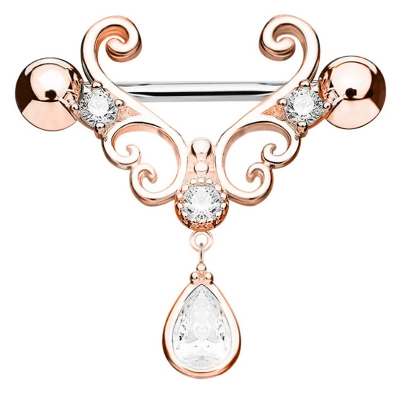 2 шт модный каплевидный кулон кольца для сосков сосок Nailzircon подвеска сосок пирсинг Щиты Бар украшения для сосков - Окраска металла: Покрытие из розового золота