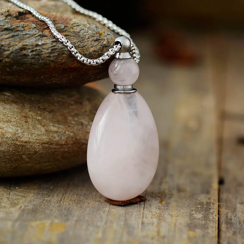 Elegant Natural Stones Essential Oil Diffuser Perfume Bottle Pendant Necklace Stainless Steel Women Jewelry Dropshipping