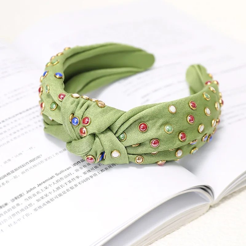 C738 green Винтажные разноцветные стразы, резинки для волос для женщин, бант, тюрбан, повязка на голову, заколки для волос, аксессуары для волос для девочек, повязка на волосы opaska - Цвет: C738 green