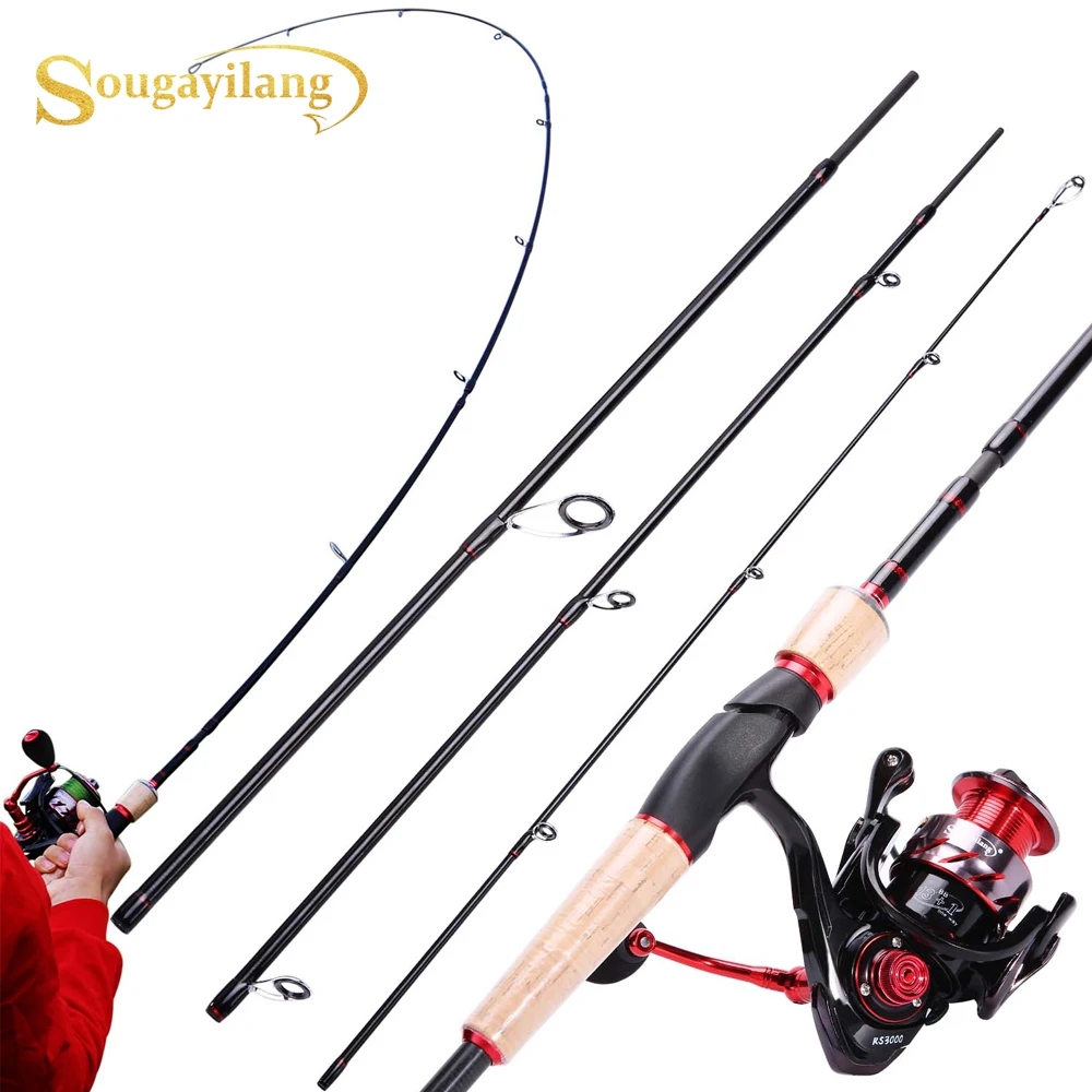 

Sougayilang 4 Section Portable Fishing Rod with 13+1BB Spinning Reel Combo Carbon Fiber Fishing Pole and Spinning Wheel Set