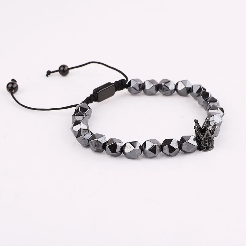 New Design Men Jewelry Faceted Hematite Beaded CZ Pave Crown Handmade Macrame Friendship Bracelet Gift - Image 5