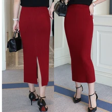 Осенняя и зимняя женская новая уплотненная Высокая поясная сумка с раздельными концами длинная трикотажная юбка высокого качества