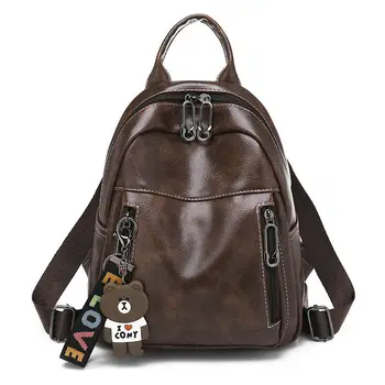 

New Women Bag Luxury Business Travel Backpack For Lady Lovely Leather BearTravel Street School Rucksack Shoulder Bag