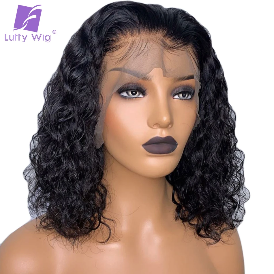 

13x6 Lace Front Wig Deep Curly PrePlucked Bleached Knots Remy Brazilian Short Human Hair Wigs Natural Color For Women LUFFY