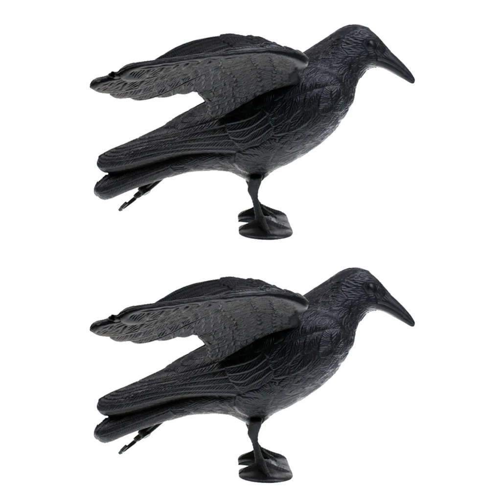 2Pcs Full Body Crow Raven Hunting Decoy Scarer Deterrent Greenhand Gear
