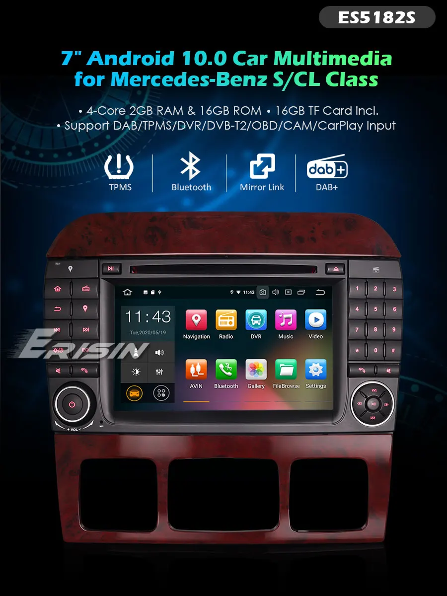 Erisin Es5182s 7 Android 10 0 Car Stereo For Mercedes Benz S Cl Class W220 W215 S500 Cl55 Gps Dab Cd Carplay Dab Car Multimedia Player Aliexpress