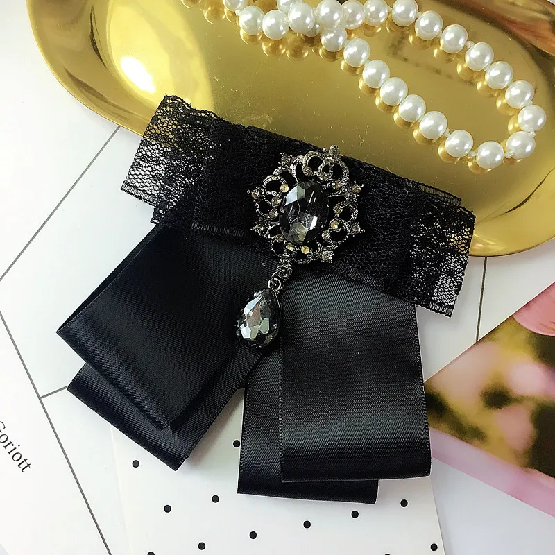 Free shipping new fashion Korean female woman Korean lace rhinestones British College wind collar flower brooch bow tie