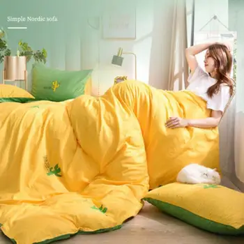 

Bed Four-piece Quilt Cover Sheets Simple Imitation Cotton Student Dormitory Supplies Double Sheet, Pillowcase & Duvet Cover Sets