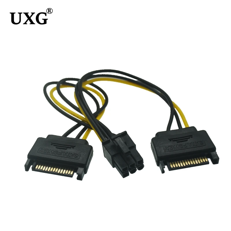 SATA Dual 15Pin M to Graphics card PCI-e PCIE 8 (6+2) Pin F Video Card Power Supply Cable 8pin to Sata Y Splitter Adapter 18AWG