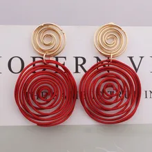 Большие круглые висячие серьги красный зеленый желтый провод спиральные Серьги геометрический металлический лабиринт преувеличенные Свадебные украшения для вечеринок Pendientes