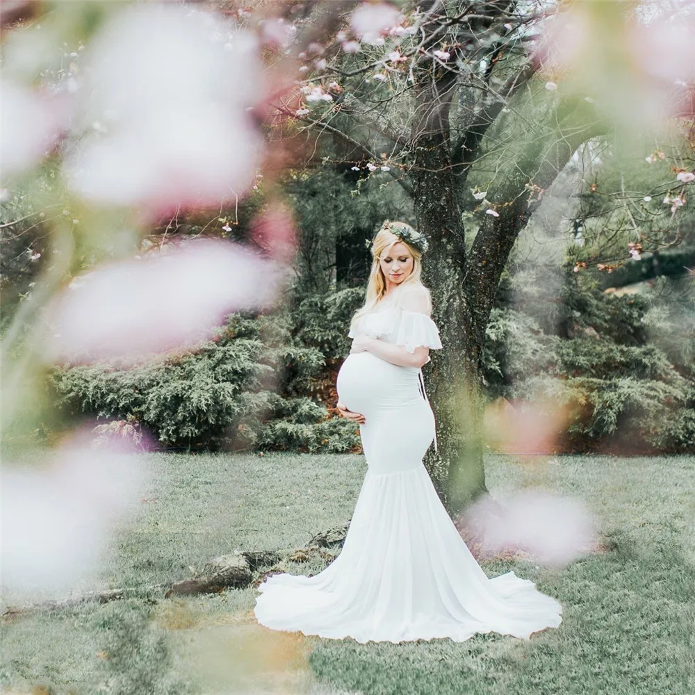 

Mermaid Maternity Dresses For Photo Shoot Pregnant Women Pregnancy Dress Photography Props Sexy Off Shoulder Maxi Maternity Gown