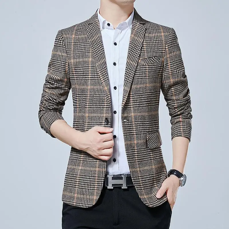 

4XL 5XL Men Suits Big Sizes Korean Style Fashion Streetwear Mens Suit Jacket Blazers Autumn Long Sleeve Plaid Blazers Coats