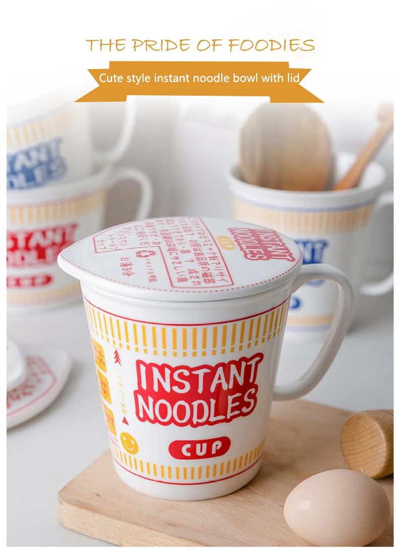 Large Home Creative Ramen Bowl With Lid Large Student Dormitory Noodle Bowl Japanese Creative Ceramic Cup Instant Noodle Bowl