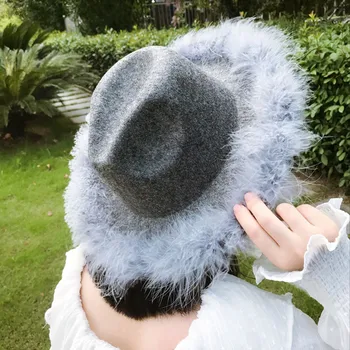 

New Ostrich Woolen Hat Lady Autumn Winter Warm Caps Men Trendy British Casual Female Couple Bucket Hats Princess Birthday Gift