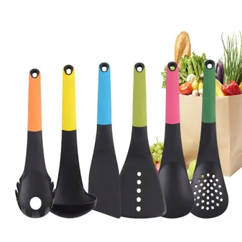 

6 Pcs Multifunction Colorful Handle Non-stick Pan Spatula Spoon Colander Kitchen Bake Tool Non-stick Cookware Manual