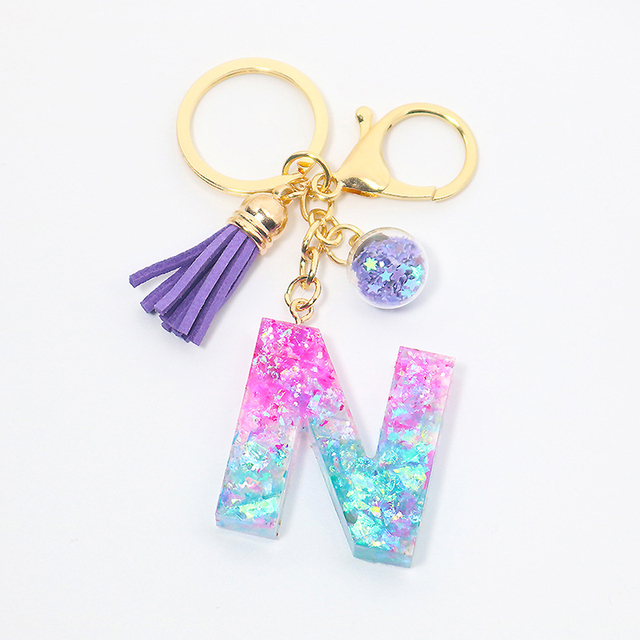 Creative Letter Alphabet Crystal Arylic Liquid Keychain Women Key Chains Ring Car Bag Tassels Pendent Charm Gift Accessory