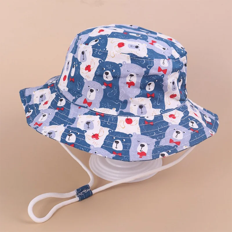 Silicone Anti-lost Chain Strap Adjustable  Spring Summer Baby Bucket Hat For Children Cartoon Animal Fisherman Cap Boys Girls Cotton Breathable Autumn Outdoor Sun Hats crochet baby accessories Baby Accessories