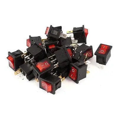 

AC 250V 6A AC 125V 10A 3Pins SPST ON/OFF Red Indicator Lamp Rocker Switch 20 Pcs