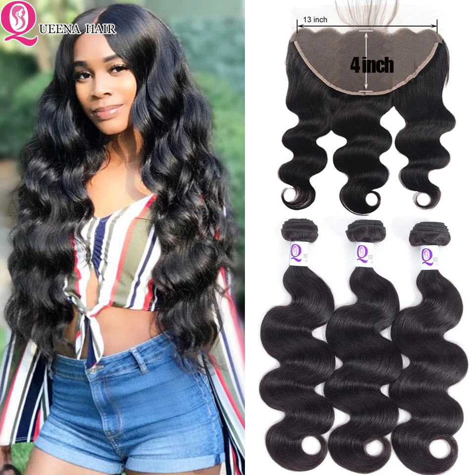 

Transparent Lace Frontal With Bundles 13x4 Body Wave Bundles With Frontal Remy Brazilian Human Hair Bundles With Closure Swiss