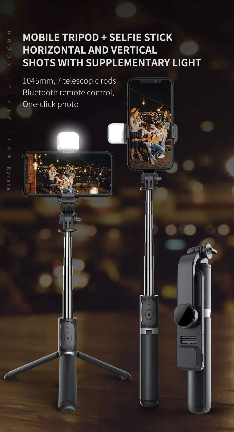 Roreta New Wireless Bluetooth Selfie Tripod Foldable Bracket Handheld Monopod With Selfie Stick For IOS Android