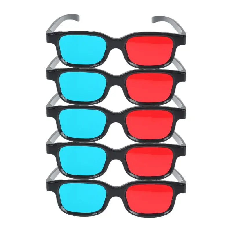 5Pcs Universal 3D Plastic Glasses / Oculos / Red Blue Cyan 3D Glass Anaglyph 3D Movie Game DVD Vision/Cinema Black Frame 