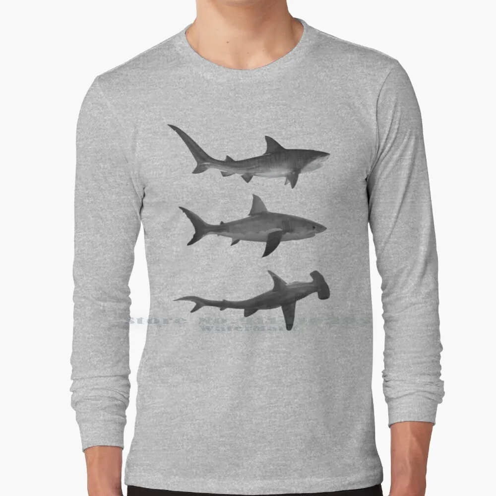 Tiger Shark Great White Shark & Hammerhead Shark T Shirt 100% Puro Cotone Vintage Sharks Shark Shark Great White Shark White