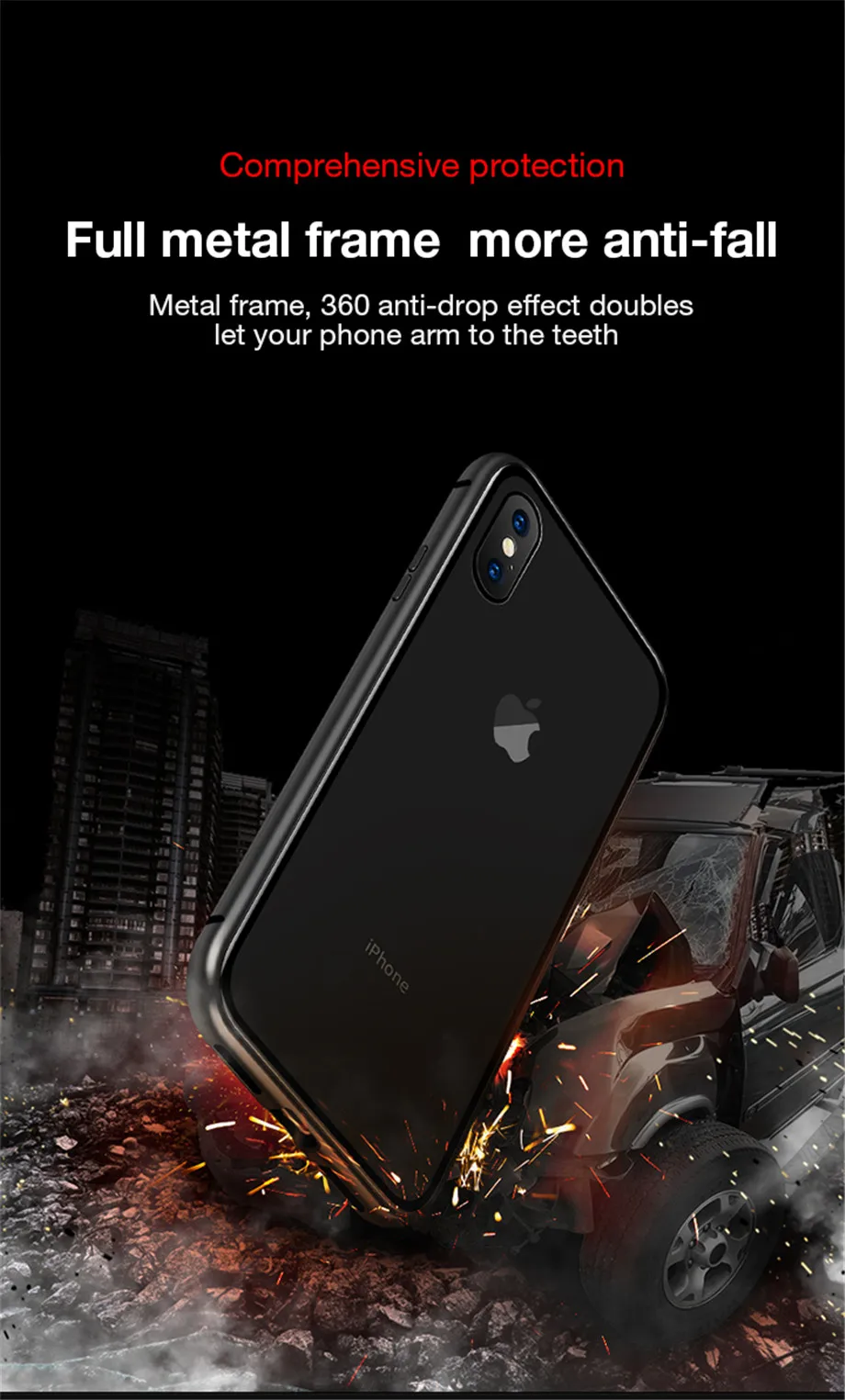 Магнитный адсорбционный металлический чехол на iPhone X XR XS MAX защитный чехол для iPhone 6 6s 7 8 Plus чехол из закаленного стекла