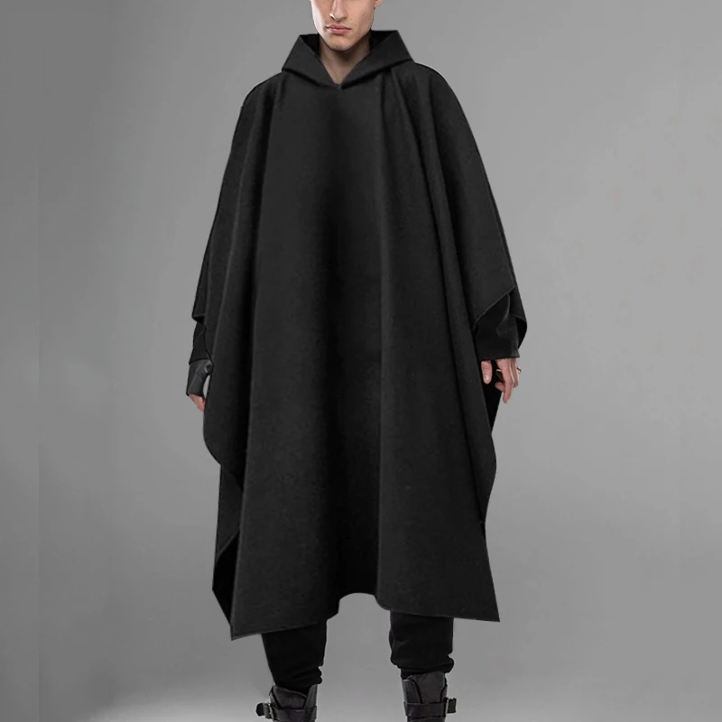 

INCERUN Fashion Men Cloak Coats Hooded Solid Poncho Loose 2020 Streetwear Punk Windproof Men Trench Winter Long Cape Jackets 5XL