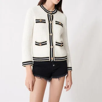 

2020 Spring Autumn Women's O-neck Knitted Sweater Single Breasted Hollow out Long Sleeve Cardigan Elegant Coat Female Clothings