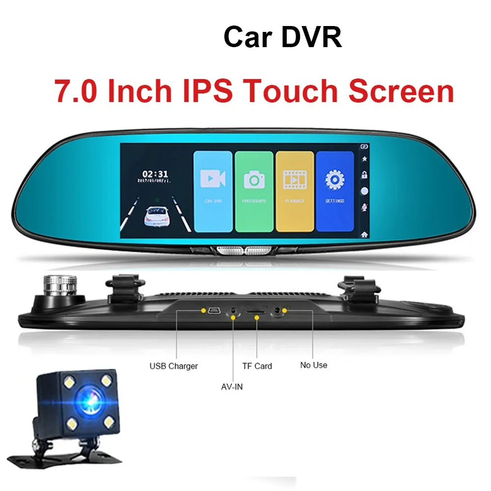 Автомобильный видеорегистратор с двойным объективом Full HD 1080P 7,0 дюймов ips сенсорный экран видеорегистратор с камерой заднего вида авто Регистратор
