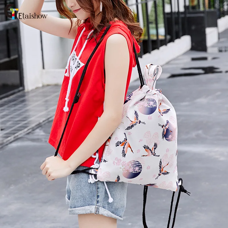 Drawstring Рюкзак водостойкий цифровая печать сумка-кисет Повседневное хипстер студентов легкая сумка для хранения