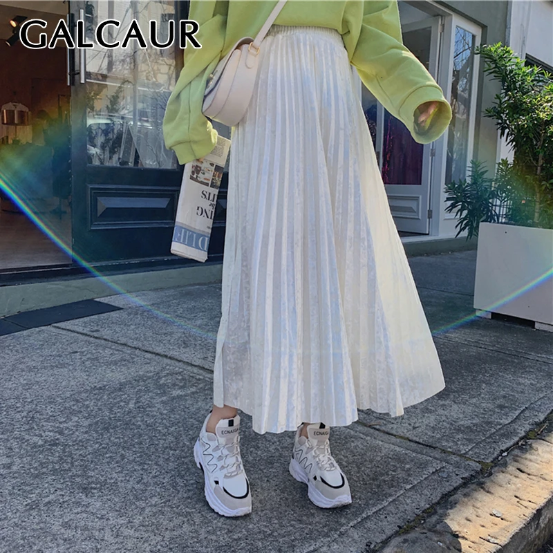 GALCAUR бархатная юбка для женщин с высокой талией, свободная повседневная длинная Плиссированная юбка для женщин, Осень-зима, модная одежда