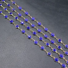 

2 Meters 6mm Blue Crystal Gold Plated Copper Fashion Bezel Set Chain Paperclip Neck Chain Pearl Necklace Making DIY