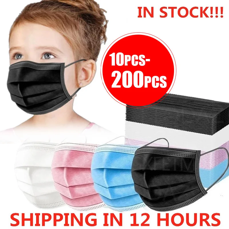 Face Mask 10-200pcs Child Kids Mask Disposable Face Masks 3 Layer Filter Anti Dust Flu Fabric Melt blown Protective Breathable Mouth Masks