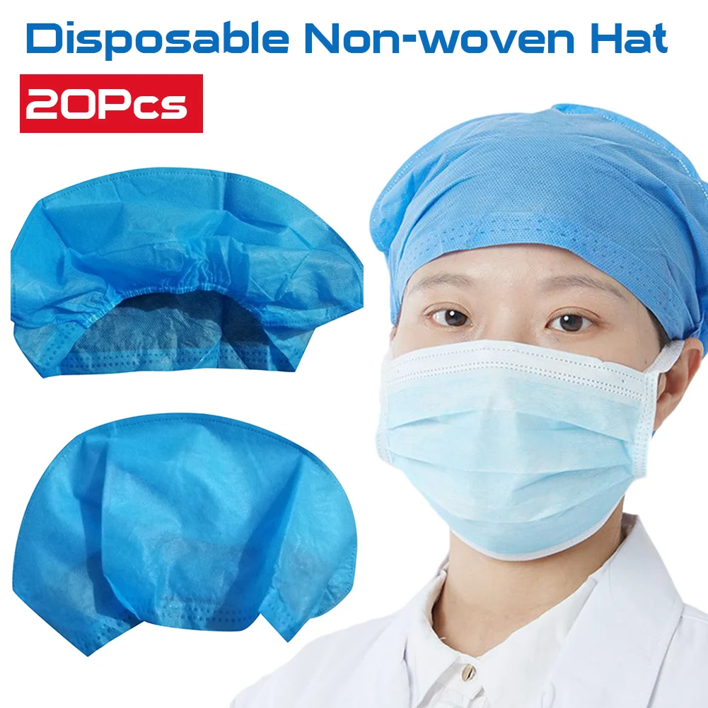 

20pcs Disposable Bouffant Caps Hair Spun Bounded Hair Head Cover, Blue