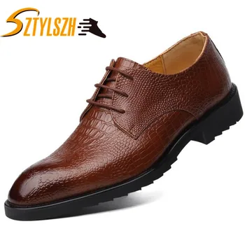 

Men Luxury Wedding Party Dress Crocodile Grain Genuine Leather Shoes Classic Retro Print Lace Up Oxfords Shoe Breathable Zapatos