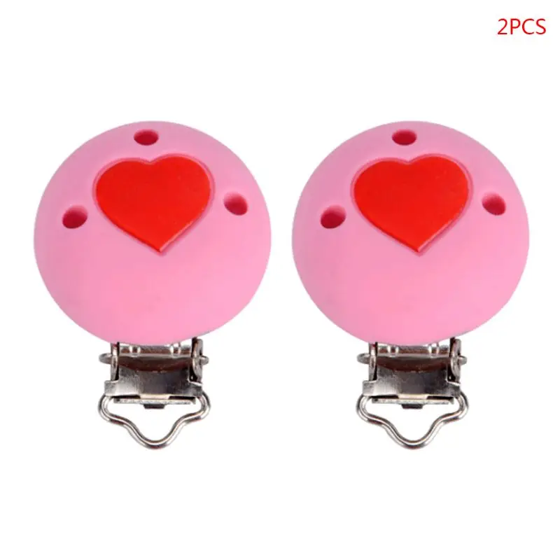 2 шт детские соски клип силиконовые круглые бусины любовь сердце форма DIY прорезывание зубов игрушка - Цвет: Розовый