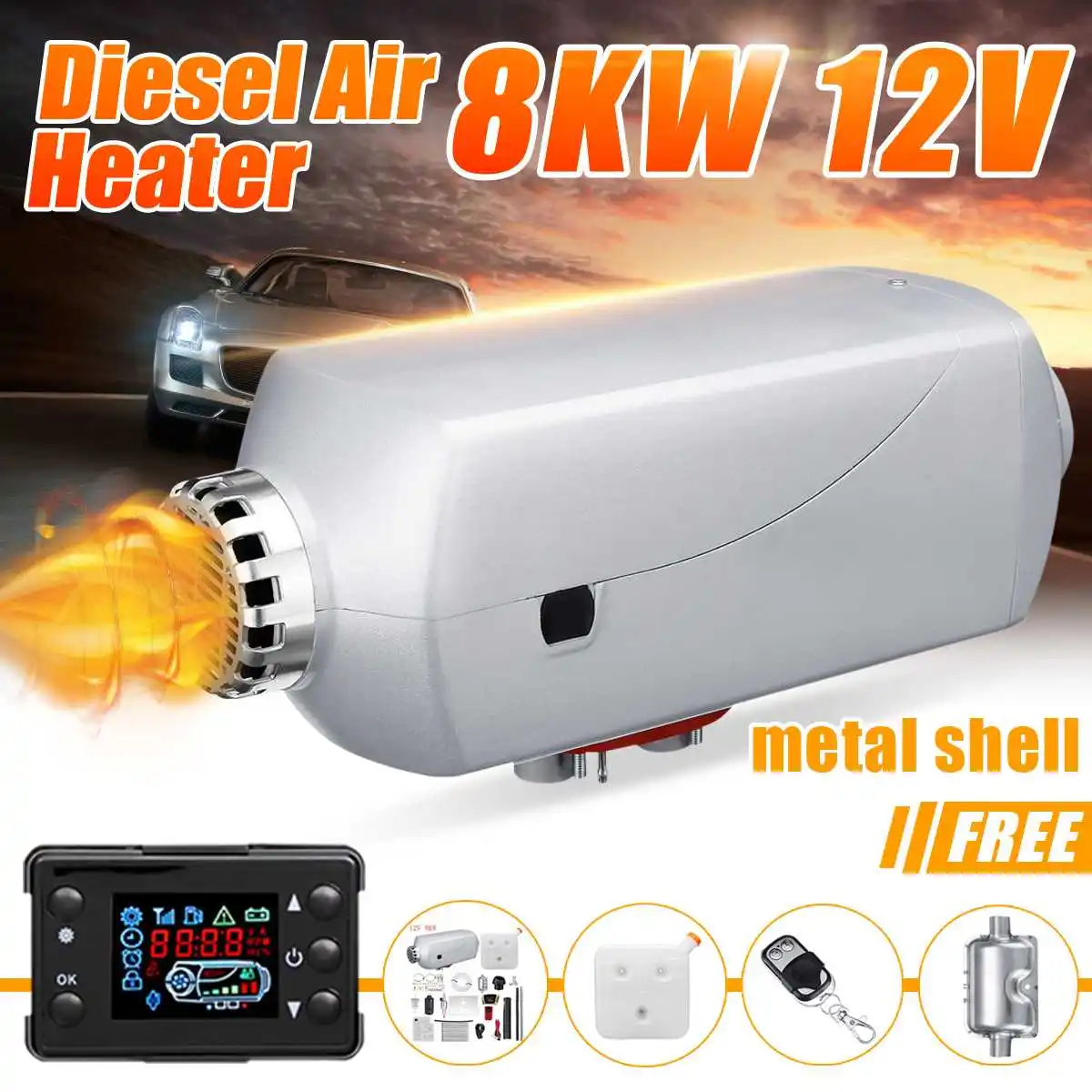 

Car Heater 8KW 12V Air Diesel Heater Metal Shell Cover LCD Display Remote Control For Truck Boat Trailer Winter Car Accessories