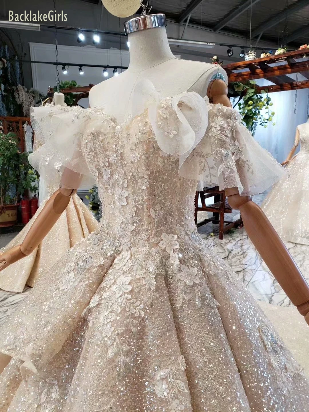 BacklakeGirls винтажное свадебное платье Abito Da Sposa 3D Цветочный сексуальный с открытыми плечами Королевский поезд Элегантное Свадебное бальное платье