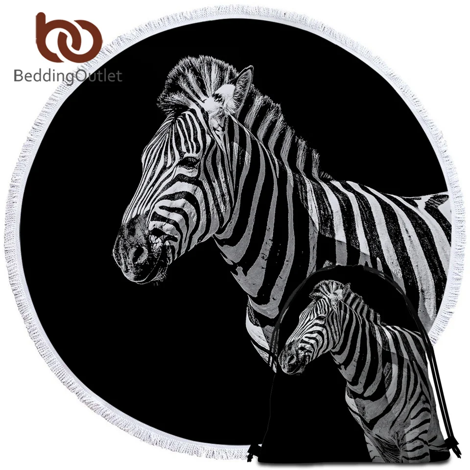 BeddingOutlet Zebra Round Beach Towel 3D Printed Tapestry Animal Large Bath For Adults Prairie Purple Serviette De Plage | Дом и сад